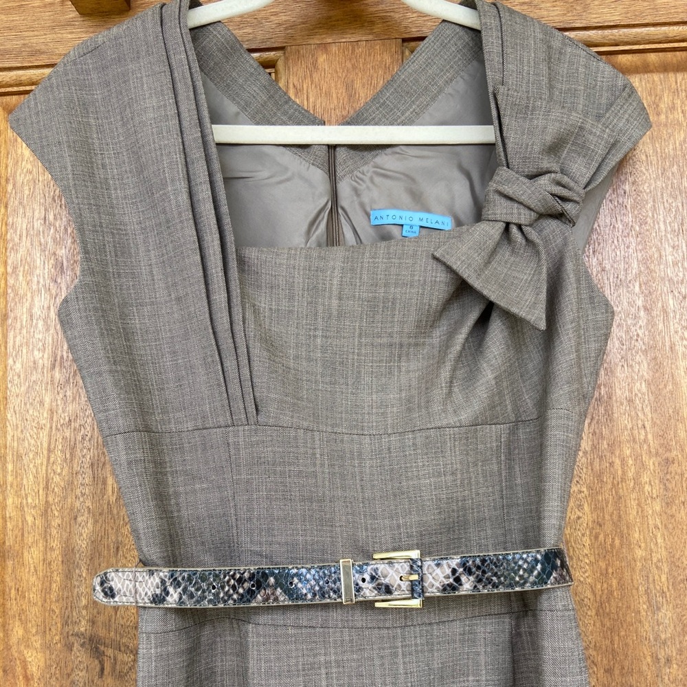 Antonio Melani | Taupe sleeveless dress w/ belt, 6 - Picture 5 of 14